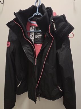 Superdry Black Jacket with Coral-Pink Lining